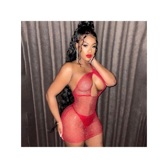 Sexy Club One Shoulder Red Cut Out Mini Dress