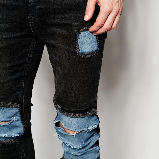  Fashion Ripped Patch Denim Jeans For Men