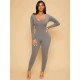  Sexy Skinny V-Neck Pure Color Women's Jumpsuit