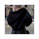 Letter Printed Black Hooded Collar Crop Coats