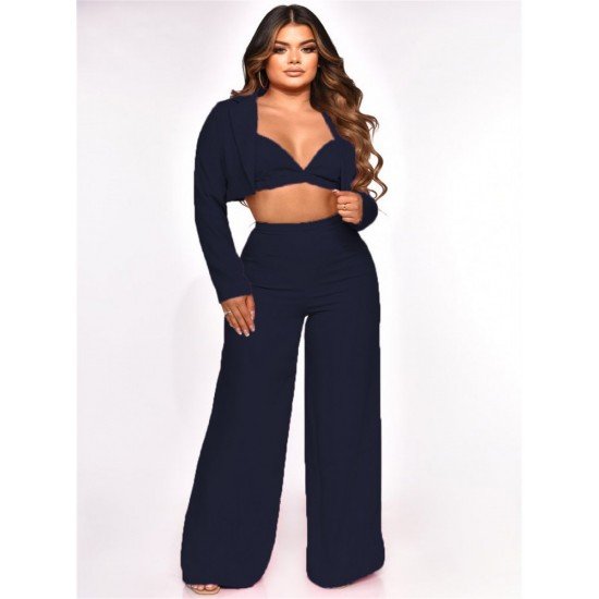  Pure Color Women's Trousers Three-Piece Set