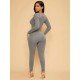  Sexy Skinny V-Neck Pure Color Women's Jumpsuit