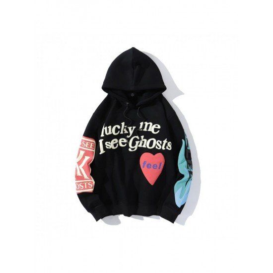 Graffiti Heart Printed Hoodies Tops For Women