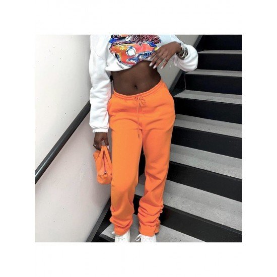  Loose Drawstring Letter Long Pants For Women