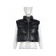 Street Sleeveless PU Black Down Coats