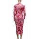  Slim Tie Dyed Women's Pink Long Sleeve Dress