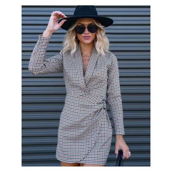 Plaid Ladies Long Sleeve Short Dress