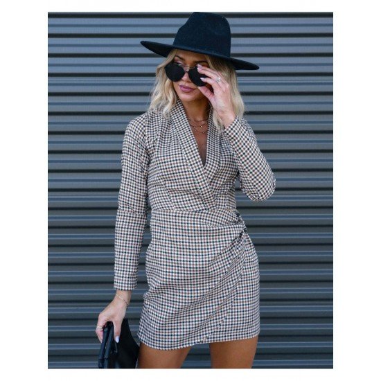 Plaid Ladies Long Sleeve Short Dress