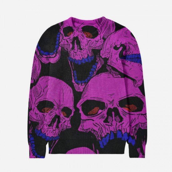  Casual Round Neck Skull Printing Men's Knitted Pullover