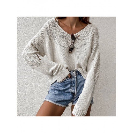 Cozy Solid V Neck Sweaters For Women