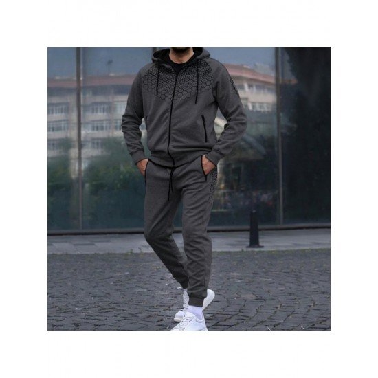  Printed Workout Hooded Coat And Trouser Sets Men