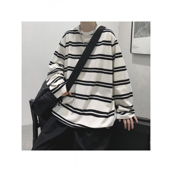 Fashion Casual Striped Long Sleeve Tee For Men