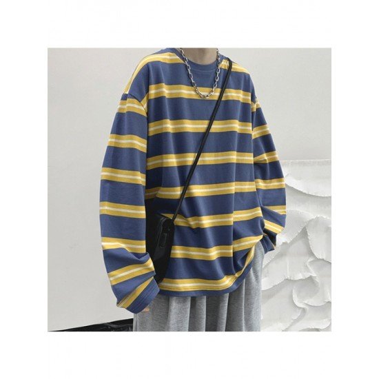 Fashion Casual Striped Long Sleeve Tee For Men