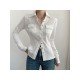  Fashion Pure Color Turndown Neck Women's Shirts