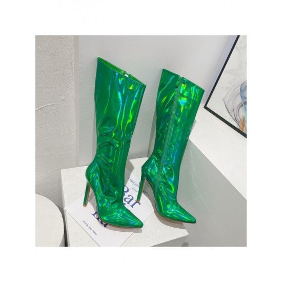  PU Pure Color Reflective Women's High Heel Boots