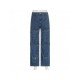 Wide Leg Blue Pockets Design Low Rise Jeans