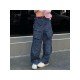 Wide Leg Blue Pockets Design Low Rise Jeans