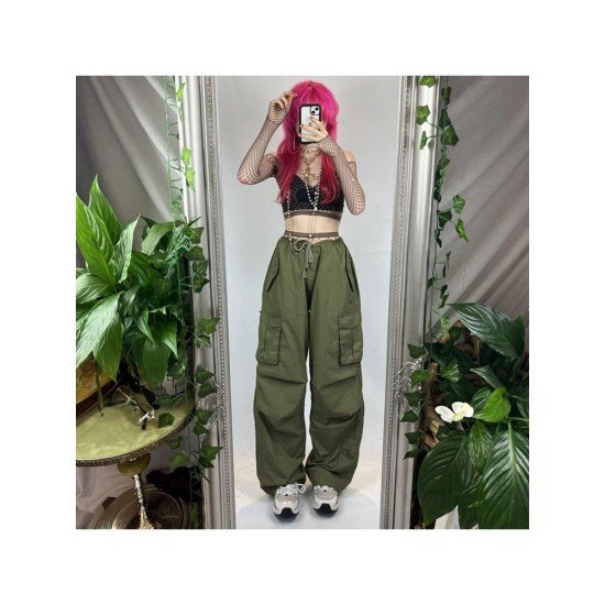 Loose Solid Drawstring Ladies Cargo Trousers