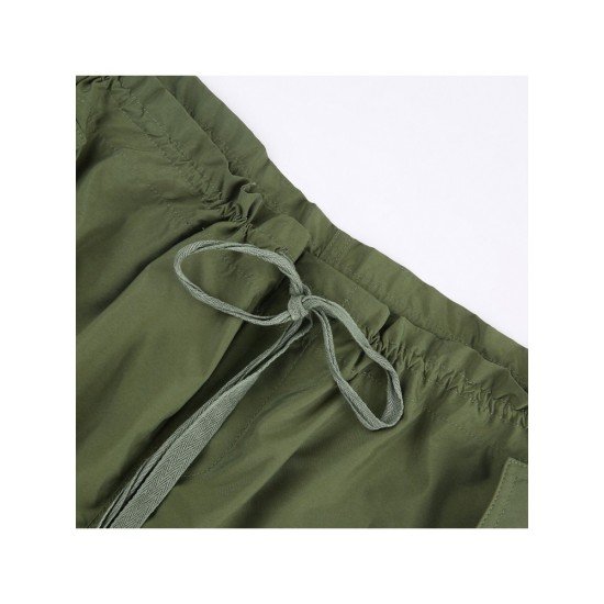 Loose Solid Drawstring Ladies Cargo Trousers