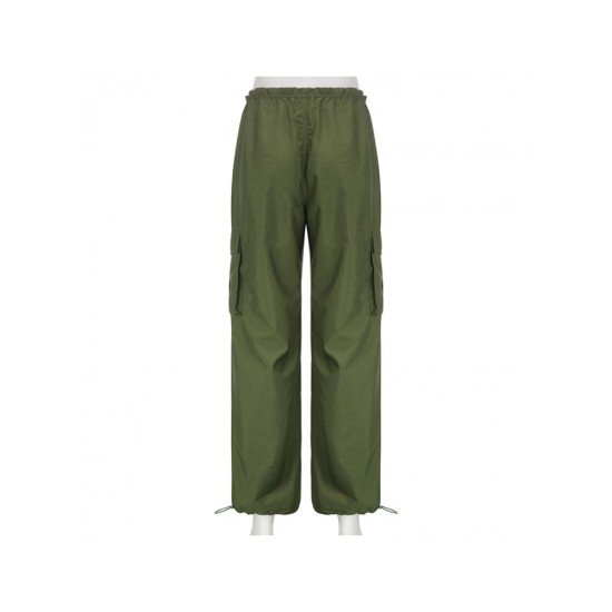 Loose Solid Drawstring Ladies Cargo Trousers