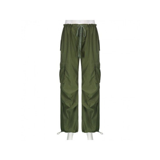 Loose Solid Drawstring Ladies Cargo Trousers