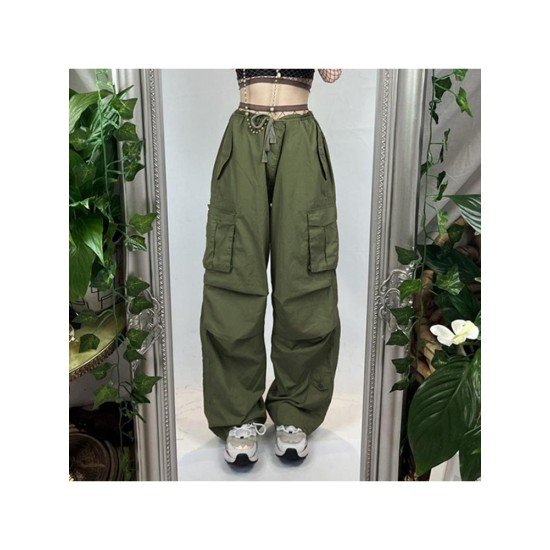 Loose Solid Drawstring Ladies Cargo Trousers