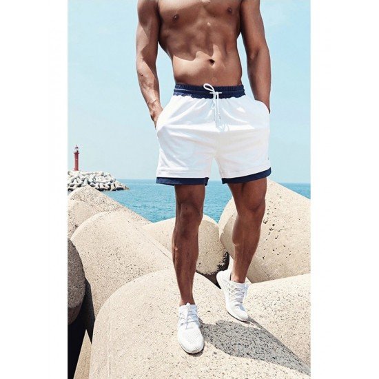  Men's Fitness Workout Contrast Color Patchwork Shorts