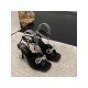 Ladies Rhinestone Bow Square Toe Ankle Strap Heels 