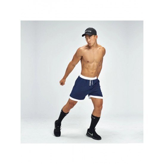  Men's Fitness Workout Contrast Color Patchwork Shorts