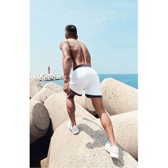  Men's Fitness Workout Contrast Color Patchwork Shorts