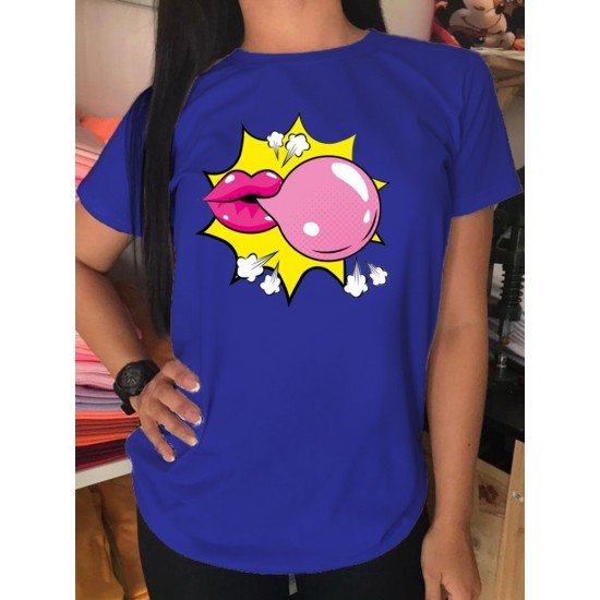 Blowing Bubble Gum Graphic Short Sleeve T Shirts