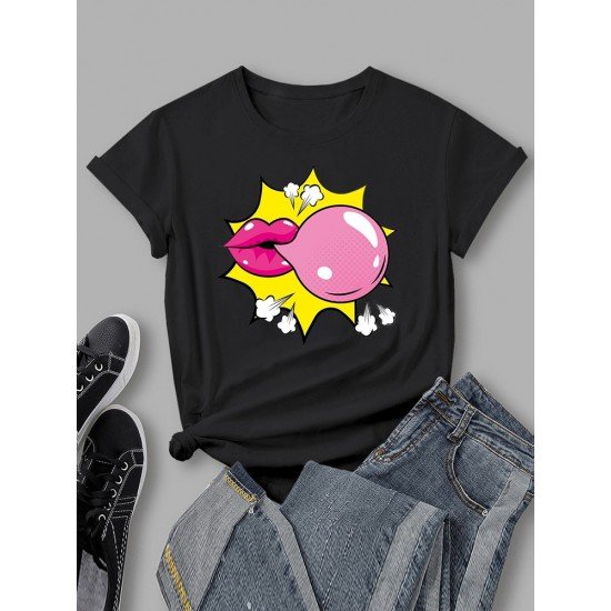 Blowing Bubble Gum Graphic Short Sleeve T Shirts