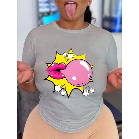 Blowing Bubble Gum Graphic Short Sleeve T Shirts