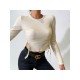  Pure Color Round Neck Women's Long Sleeve Top