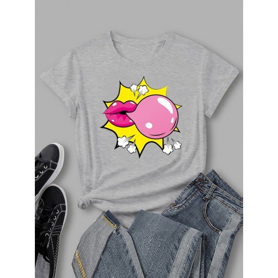 Blowing Bubble Gum Graphic Short Sleeve T Shirts