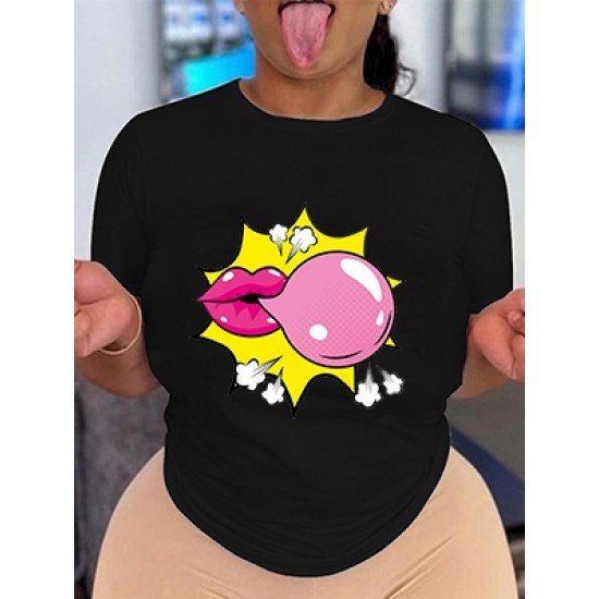 Blowing Bubble Gum Graphic Short Sleeve T Shirts