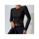  Pure Color Round Neck Women's Long Sleeve Top