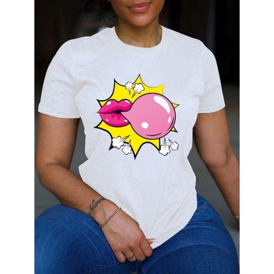 Blowing Bubble Gum Graphic Short Sleeve T Shirts