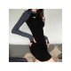 Stand Collar Patchwork Long Sleeve Bodycon Dress