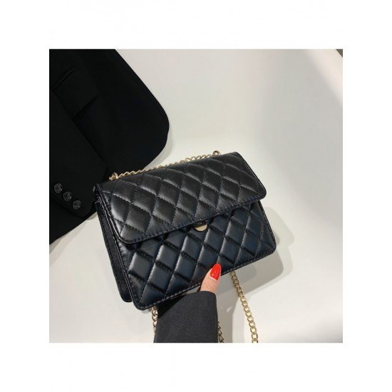  Simple PU Rhombus Lattice Pure Color Chain Bag