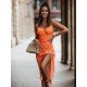 Vintage Ladies Summer Floral Spaghetti Straps Slit Dresses