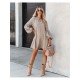  Autumn V-Neck Solid Color Puff Sleeve Dress