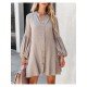  Autumn V-Neck Solid Color Puff Sleeve Dress