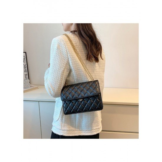  Simple PU Rhombus Lattice Pure Color Chain Bag