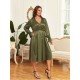 Ladies Solid Long Sleeve V Neck Plus Size Dresses