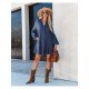  Autumn V-Neck Solid Color Puff Sleeve Dress