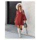  Autumn V-Neck Solid Color Puff Sleeve Dress