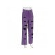 Purple Straight Leg Ripped Patchwork Jeans