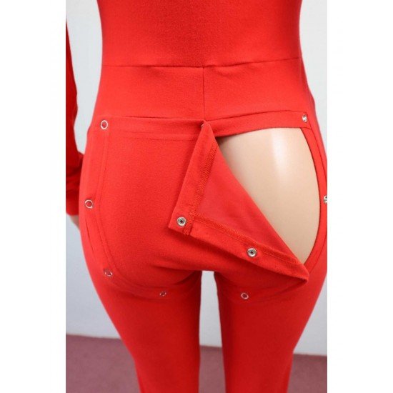  Pure Color Skinny Women's Long Sleeve Jumpsuit