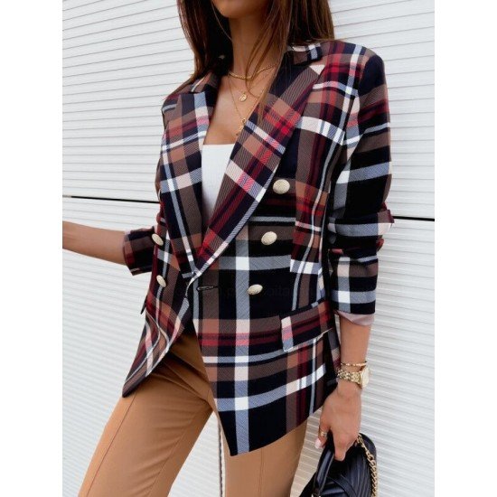  2022 Fashion Plaid Women's Long Sleve Small Jacket